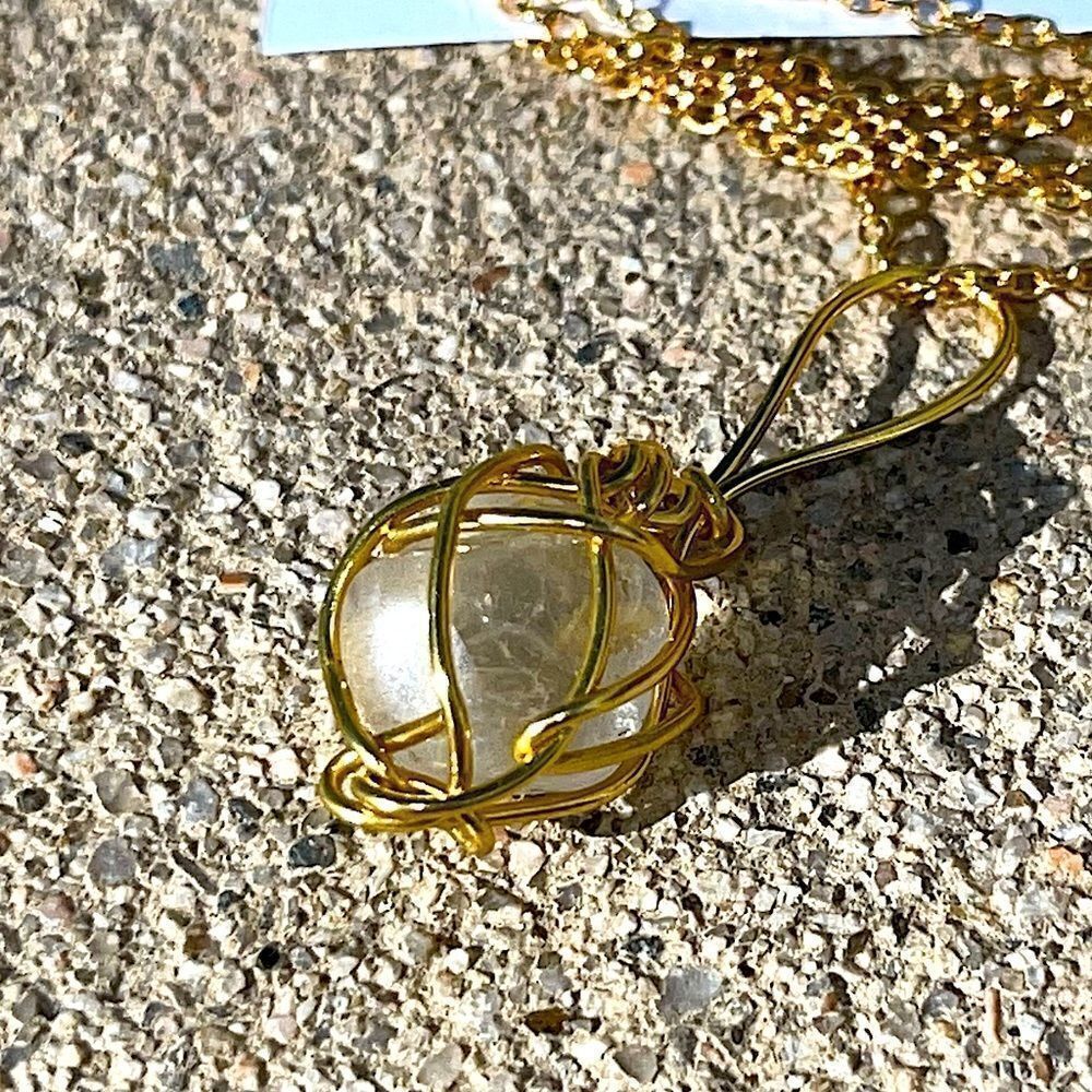 🕊 GENUINE CLEAR QUARTZ GEMSTONE PENDANT NECKLACE 🤍🐇